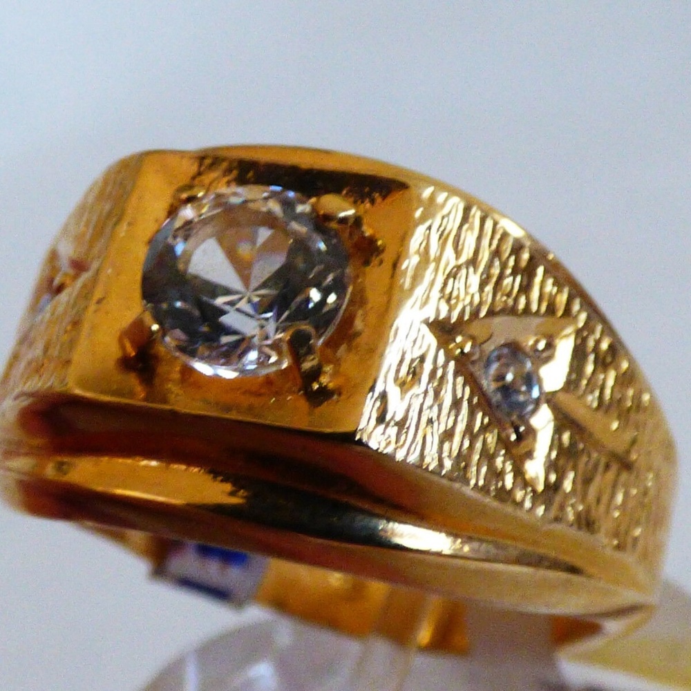VTG New 14k yellow Gold Electroplate handset synthetic white spinel ring sz 12